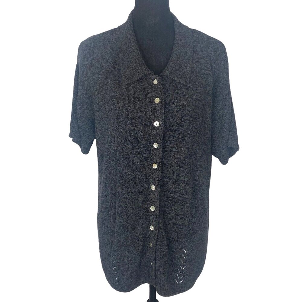 Vtg CAPISTRANO Women Silk Blend Short Sleeve Button Sweater Sz 14/16 Gray 11-3